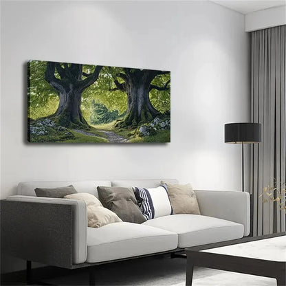 Two Ancient Trees Minimalist Wall Art Canvas Office Home Room Framed 120x60cm - Bella Home Decor