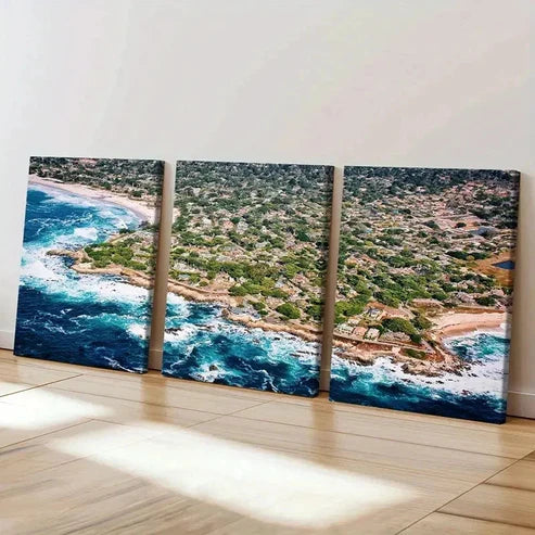 3pcs Sea Waves Coastline Wall Art Set Canvas Unframed - High Quality Print 100% Australian Made Wall Canvas