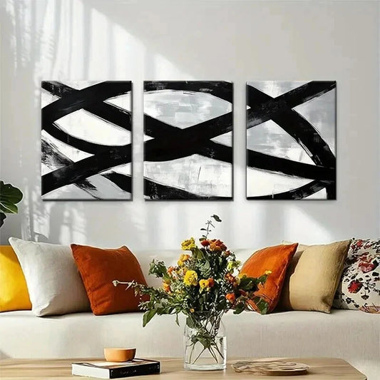 3pcs Bold Brushstroke Minimalist Modern Perfect Wall Art Set Canvas Framed 50x70cm - High Quality Print 100% Australian Made Wall Canvas Ready to Hang
