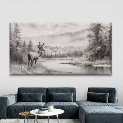 Deer in Winter Forest Wall Art Canvas Office Home Room Framed 120x60cm