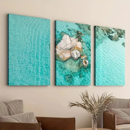 3pcs Beach Ocean Classic Paintings Stone Modern Style Wall Art Set Canvas Unframed - High Quality Print 100% Australian Made Wall Canvas - Bella Home Decor