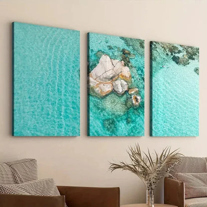 3pcs Beach Ocean Classic Paintings Stone Modern Style Wall Art Set Canvas Unframed - High Quality Print 100% Australian Made Wall Canvas - Bella Home Decor