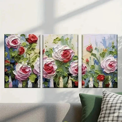 3pcs Painting of Roses on a White Background Wall Art Canvas Unframed - High Quality Print 100% Australian Made Wall Canvas