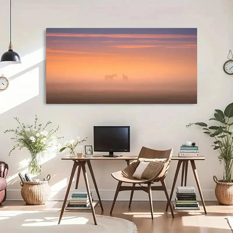 Majestic Horses Sunset Decor Wall Art Canvas Office Home Room Framed 120x60cm