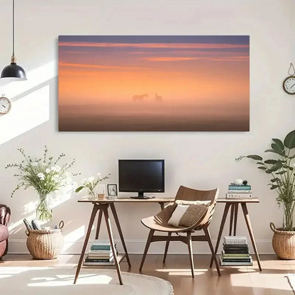 Majestic Horses Sunset Decor Wall Art Canvas Office Home Room Framed 120x60cm