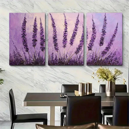 3pcs Lavender Flower Purple Floral Perfect Wall Art Set Canvas Framed 40x60cm - High Quality Print 100% Australian Made Wall Canvas Ready to Hang