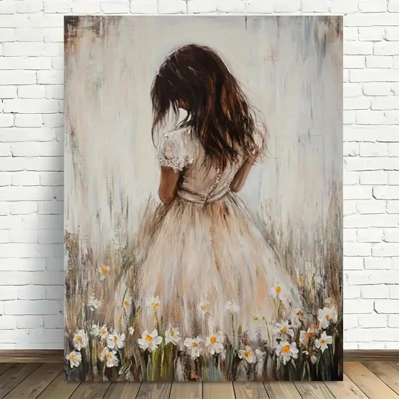 Beautiful Girl In Flowers Painting 40x60cm Metal Print Ready to Hang - Bella Home Decor