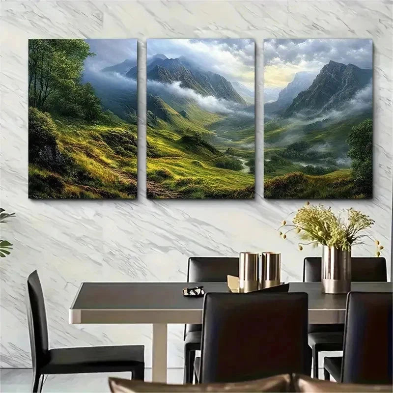 3pcs Moody Mountain Landscape Painting Perfect Wall Art Set Canvas Framed 50x70cm - High Quality Print 100% Australian Made Wall Canvas Ready to Hang