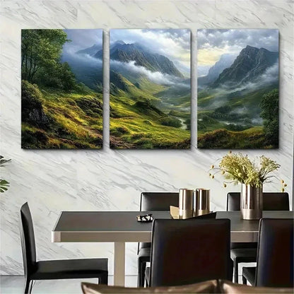 3pcs Moody Mountain Landscape Painting Perfect Wall Art Set Canvas Framed 50x70cm - High Quality Print 100% Australian Made Wall Canvas Ready to Hang