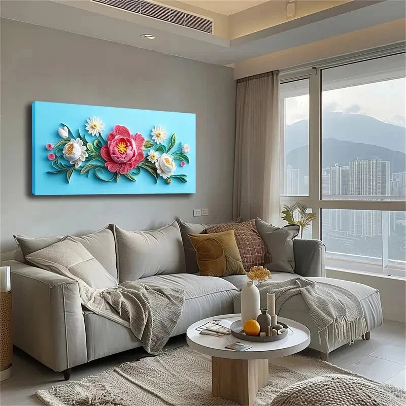 Pink And White Flower Branche Wall Art Canvas Office Home Room Framed 120x60cm - Bella Home Decor