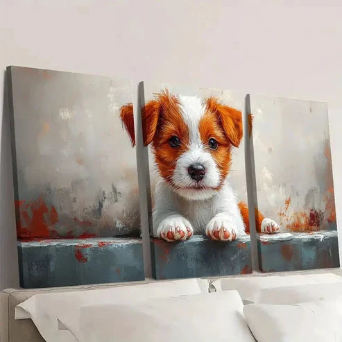3pcs Adorable Puppy Whimsical Dog Wall Art Set Canvas Unframed - High Quality Print 100% Australian Made Wall Canvas - Bella Home Decor