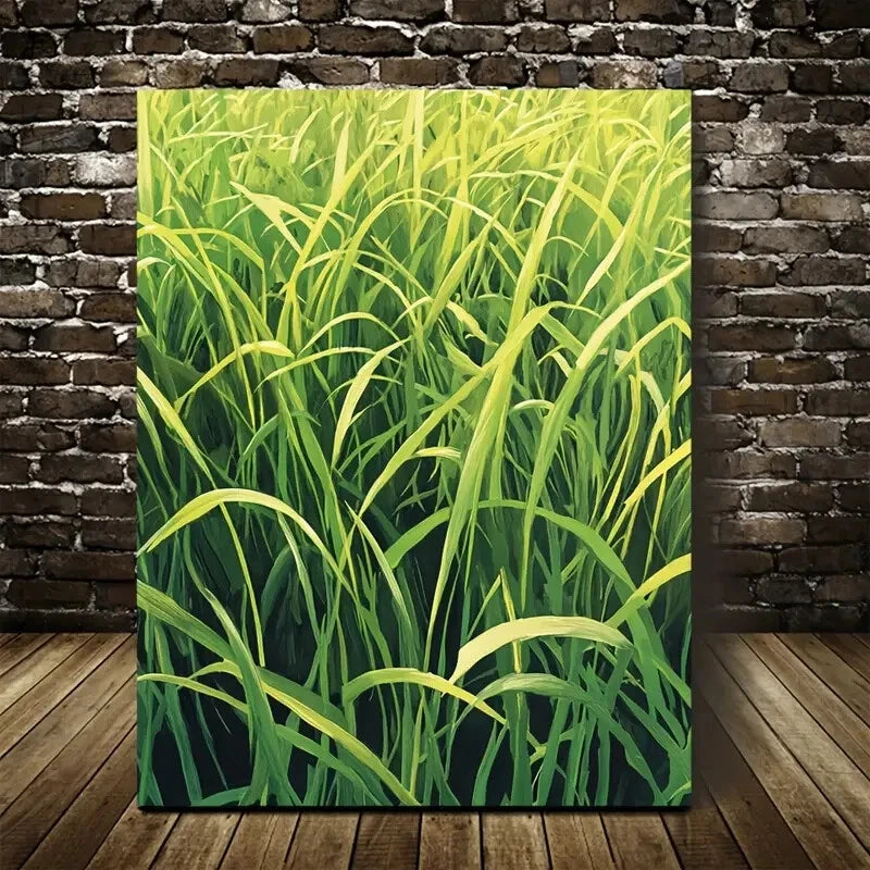 Beautiful Emerald Lemon Grass Lawn Painting 40x60cm Metal Print Ready to Hang - Bella Home Decor