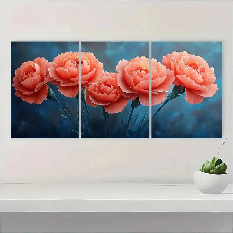 3pcs Flower Art Nature Art Carnation Art ER Wall Art Set Canvas Framed 60x90cm - High Quality Print 100% Australian Made Wall Canvas Ready to Hang - Bella Home Decor