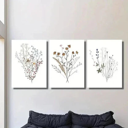 3pcs Vibrant Red Orange Wildflower Designs  Wall Art Set Canvas Unframed - High Quality Print 100% Australian Made Wall Canvas