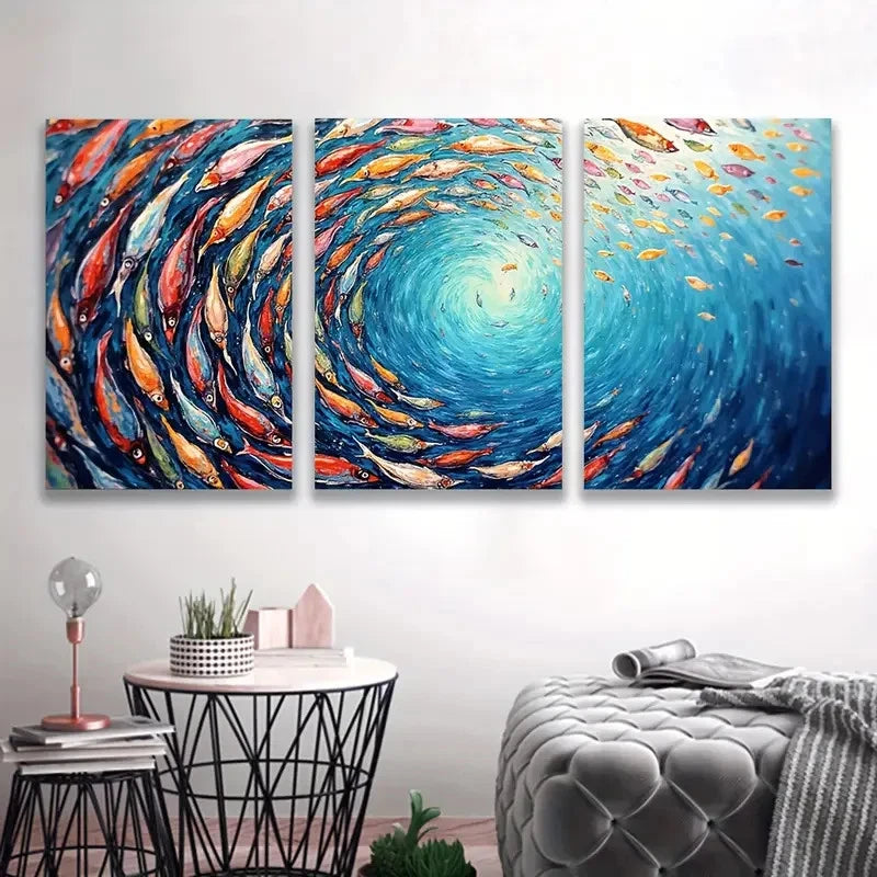 3pcs Vibrant Underwater Colorful Fish Painting Wall Art Set Canvas Framed 50x70cm - High Quality Print 100% Australian Made Wall Canvas Ready to Hang