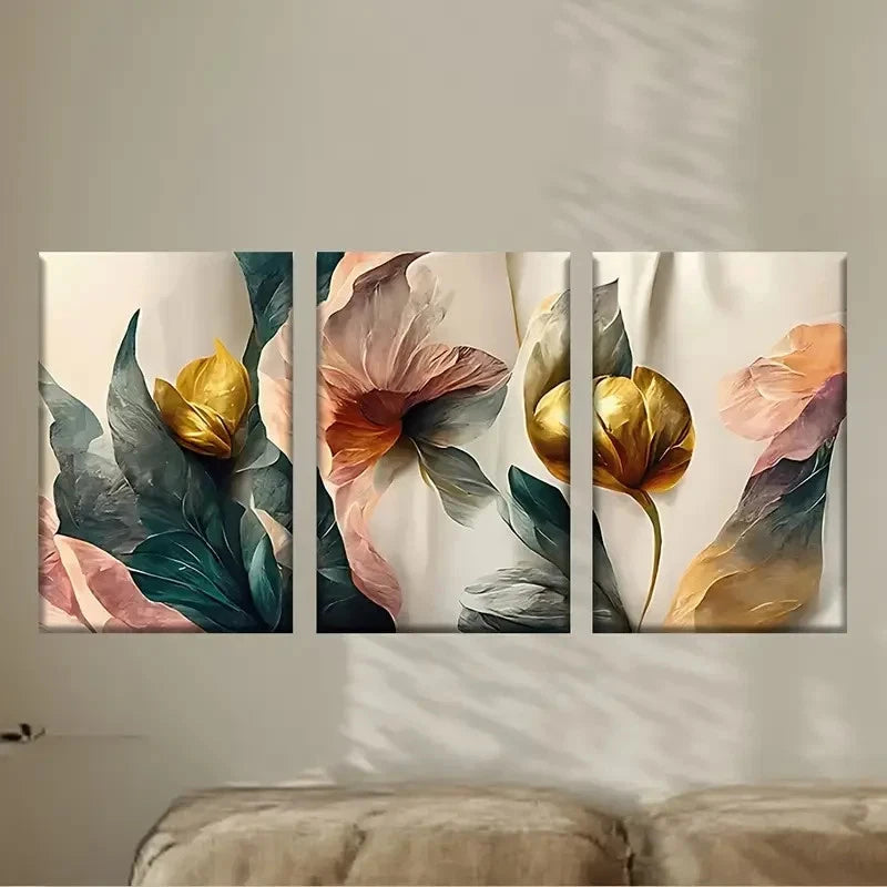 3pcs a painting of flowers Wall Art Set Canvas Framed 60x90cm - High Quality Print 100% Australian Made Wall Canvas Ready to Hang - Bella Home Decor