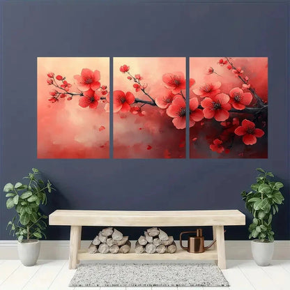 3pcs Spring Cherry Blossom Watercolor Metal Print Ready to Hang Art - Bella Home Decor