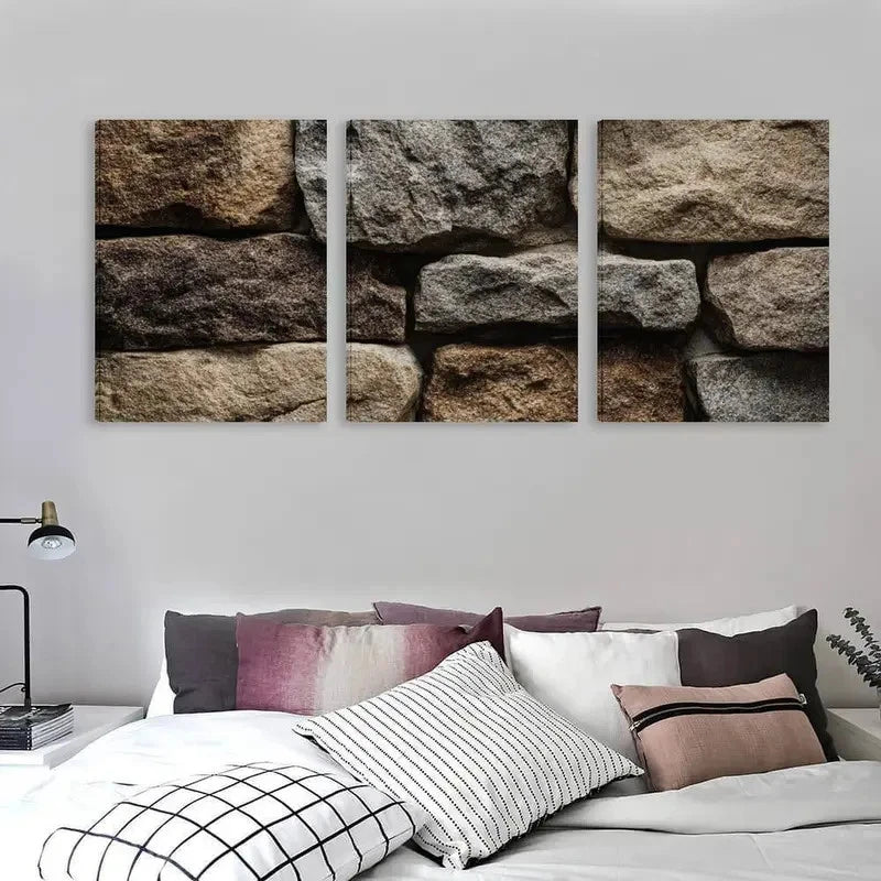 3pcs Natural Stone Wall Panel Design Rustic Wall Art Set Canvas Framed 40x60cm - High Quality Print 100% Australian Made Wall Canvas Ready to Hang