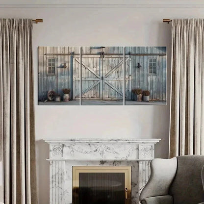 3pcs Rustic Barn Door Design Vintage Farmhouse Wall Art Set Canvas Framed 40x60cm - High Quality Print 100% Australian Made Wall Canvas Ready to Hang - Bella Home Decor