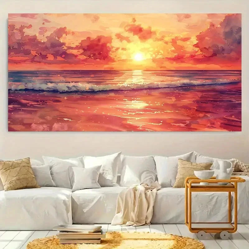 Vibrant Orange & Pink Sky Boat Wall Art Canvas Office Home Room Framed 120x60cm