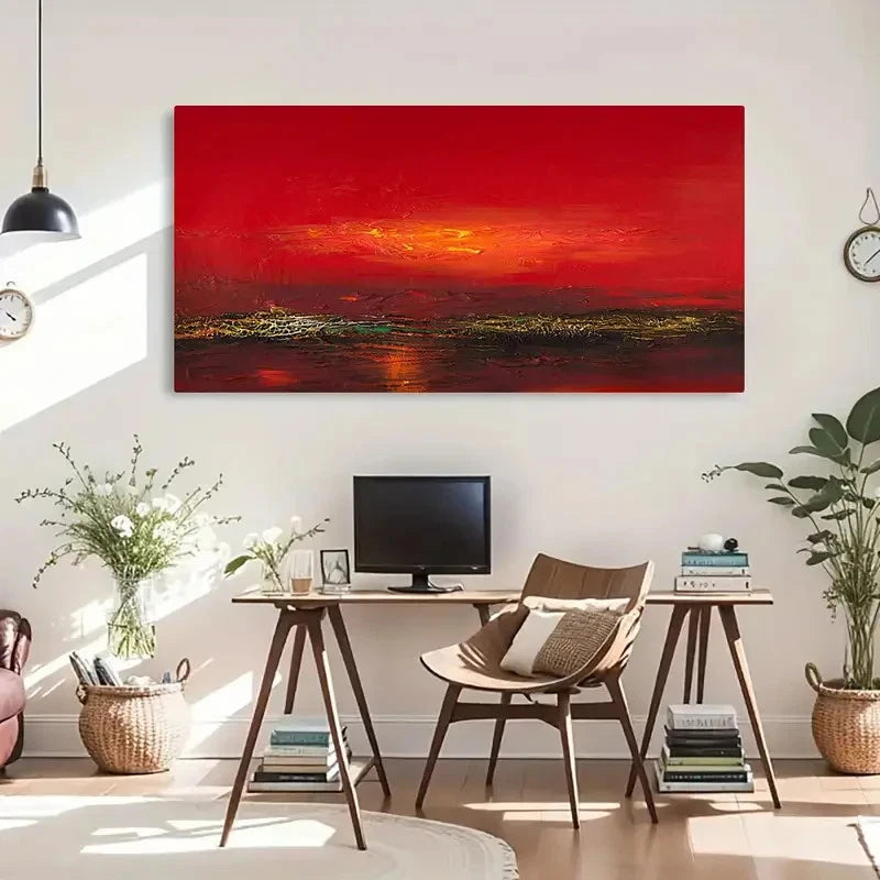 Modern Minimalist Red Sunrise Wall Art Canvas Office Home Room Framed 120x60cm - Bella Home Decor