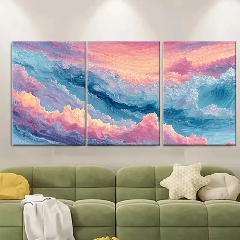 3pcs Pastel Beach Print Wave Painting Metal Print Ready to Hang Art