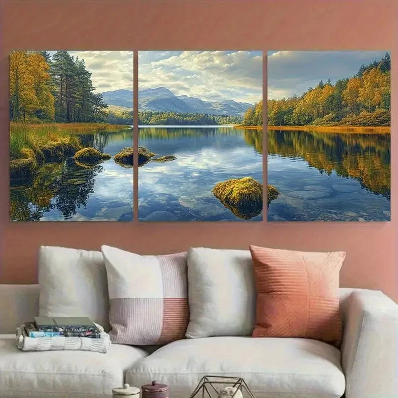 3pcs Lake Nature Scenery Mountain Metal Print Ready to Hang Art - Bella Home Decor