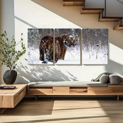 3pcs Tiger in Snow Animal Print Decor Wall Art Set Canvas Framed 50x70cm - High Quality Print 100% Australian Made Wall Canvas Ready to Hang