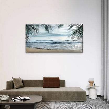 Beach Scene Palm Trees Ocean Wall Art Canvas Office Home Room Framed 120x60cm