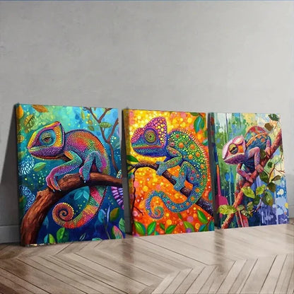 3pcs Chameleon Colorful Beauty Nature Perfect Wall Art Set Canvas Unframed - High Quality Print 100% Australian Made Wall Canvas - Bella Home Decor