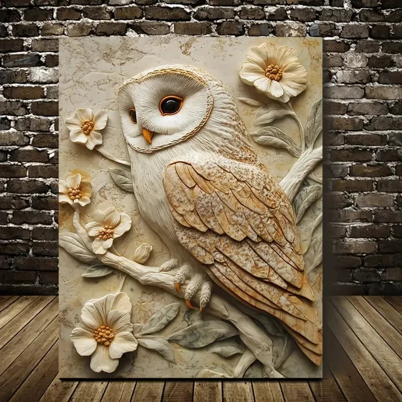 Starry Barn Owl by Threeleaves Heart Painting 40x60cm Metal Print Ready to Hang - Bella Home Decor