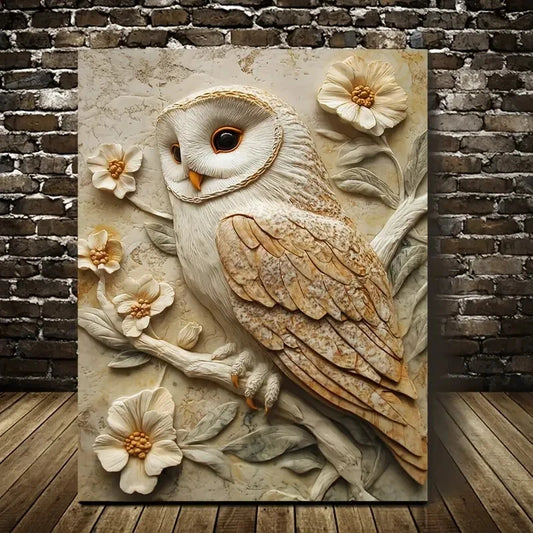 Starry Barn Owl by Threeleaves Heart Painting 40x60cm Metal Print Ready to Hang - Bella Home Decor