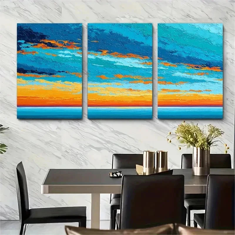 3pcs Original Blue Ocean Wave Landscape Perfect Wall Art Set Canvas Framed 50x70cm - High Quality Print 100% Australian Made Wall Canvas Ready to Hang