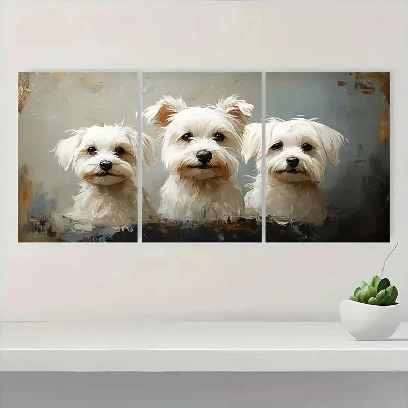 3pcs Adorable White Dog ART   Wall Art Set Canvas Framed 40x60cm - High Quality Print 100% Australian Made Wall Canvas Ready to Hang - Bella Home Decor
