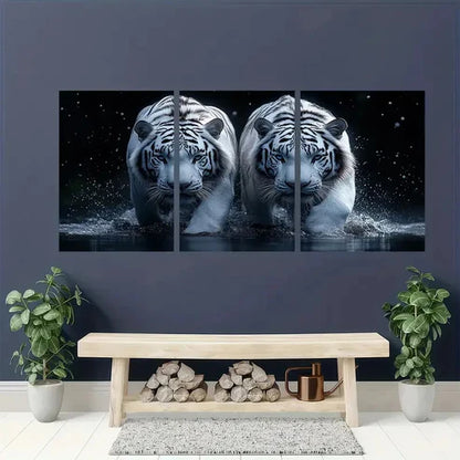3pcs White Tiger Black Background  Wall Art Canvas - High Quality Print 100% Australian Made Wall Canvas