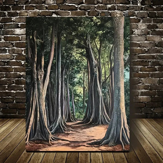 Beautiful Tree Forest Vibrant Nature Scene Painting 40x60cm Metal Print Ready to Hang