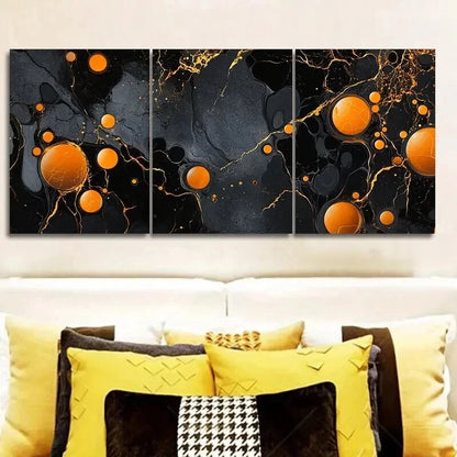 3pcs Black & Golden Bubble Fluid Design Wall Art Set Canvas Framed 50x70cm - High Quality Print 100% Australian Made Wall Canvas Ready to Hang