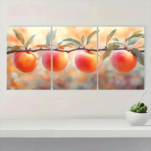 3pcs Peach Botanical Fruit Branch Wall Art Set Canvas Unframed - High Quality Print 100% Australian Made Wall Canvas - Bella Home Decor