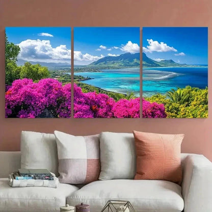 3pcs Vibrant Tropical Floral & Scenic Perfect Wall Art Set Canvas Framed 60x90cm - High Quality Print 100% Australian Made Wall Canvas Ready to Hang