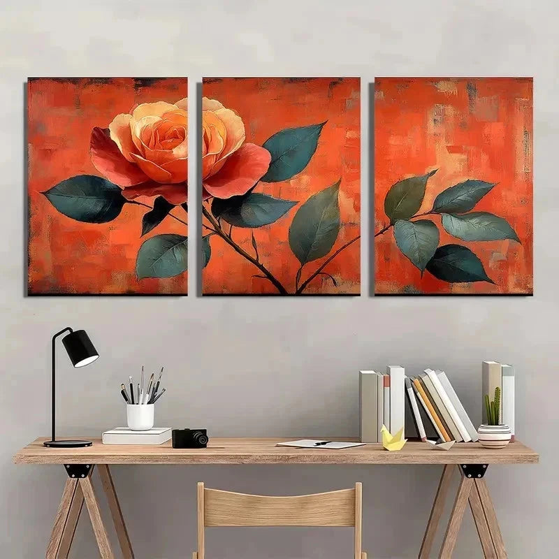 3pcs Vintage Rose By Emile Bernard Perfect Wall Art Set Canvas Framed 50x70cm - High Quality Print 100% Australian Made Wall Canvas Ready to Hang