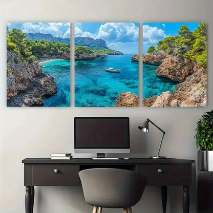 3pcs Mallorca Coastal Scenery Mountain Prefect Wall Art Set Canvas Framed 60x90cm - High Quality Print 100% Australian Made Wall Canvas Ready to Hang