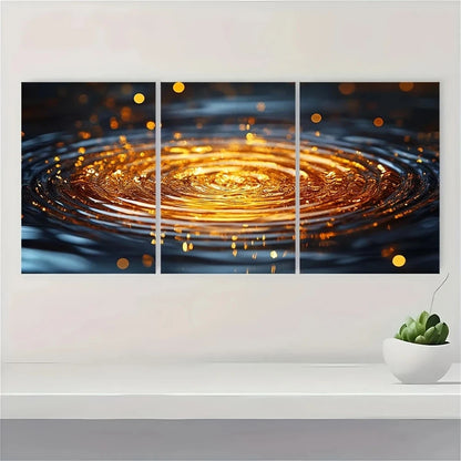3pcs Abstract Golden Water Ripple Ring Metal Print Ready to Hang Art - Bella Home Decor