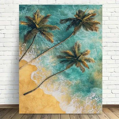 Beautiful Beach Paradise Palm Trees Painting 40x60cm Metal Print Ready to Hang