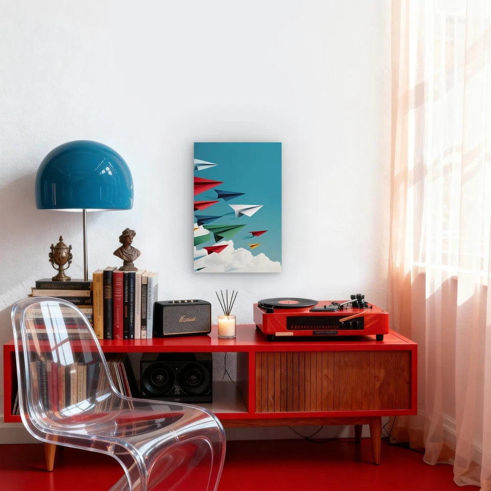 Colorful Paper Planes Soar 60x90cm Metal Print Ready to Hang