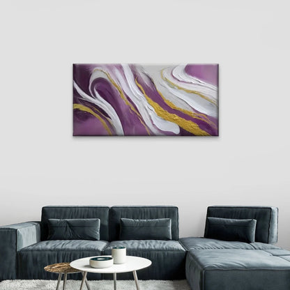 Purple Golden Swirl Abstract Wall Art Canvas Office Home Room Framed 120x60cm