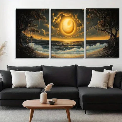 3pcs Dramatic Sunset Ocean Landscape Perfect Wall Art Canvas Unframed – High Quality Print 100% Australian Made Wall Canvas - Bella Home Decor