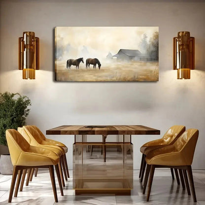 Lone Cattle in Foggy Meadow Wall Art Canvas Office Home Room Framed 120x60cm - Bella Home Decor