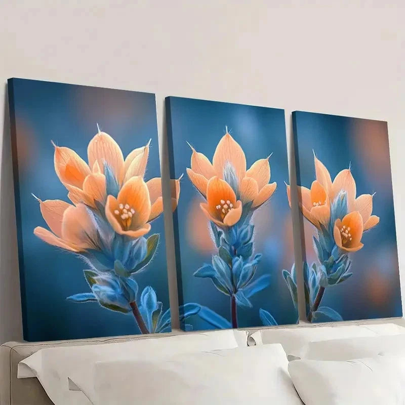 3pcs Indian Paintbrush Flower  KJ Wall Art Set Canvas Framed 50x70cm - High Quality Print 100% Australian Made Wall Canvas Ready to Hang