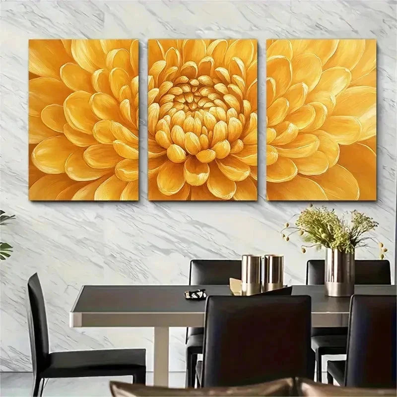 3pcs Golden Yellow Chrysanthemum Perfect Wall Art Set Canvas Framed 50x70cm - High Quality Print 100% Australian Made Wall Canvas Ready to Hang - Bella Home Decor