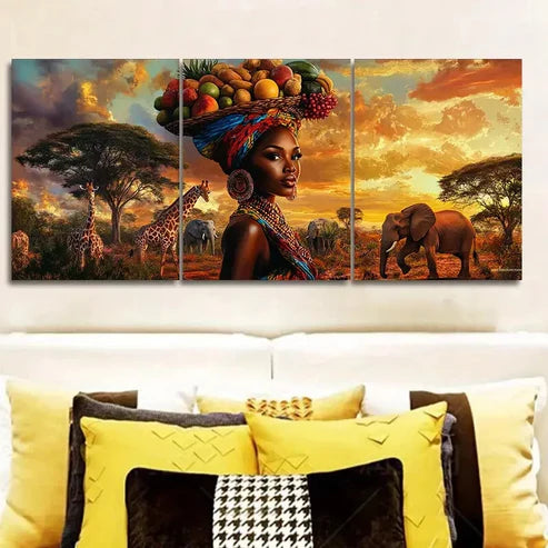 3pcs African Beauty Canvas Wall Art Set Canvas Unframed - High Quality Print 100% Australian Made Wall Canvas - Bella Home Decor